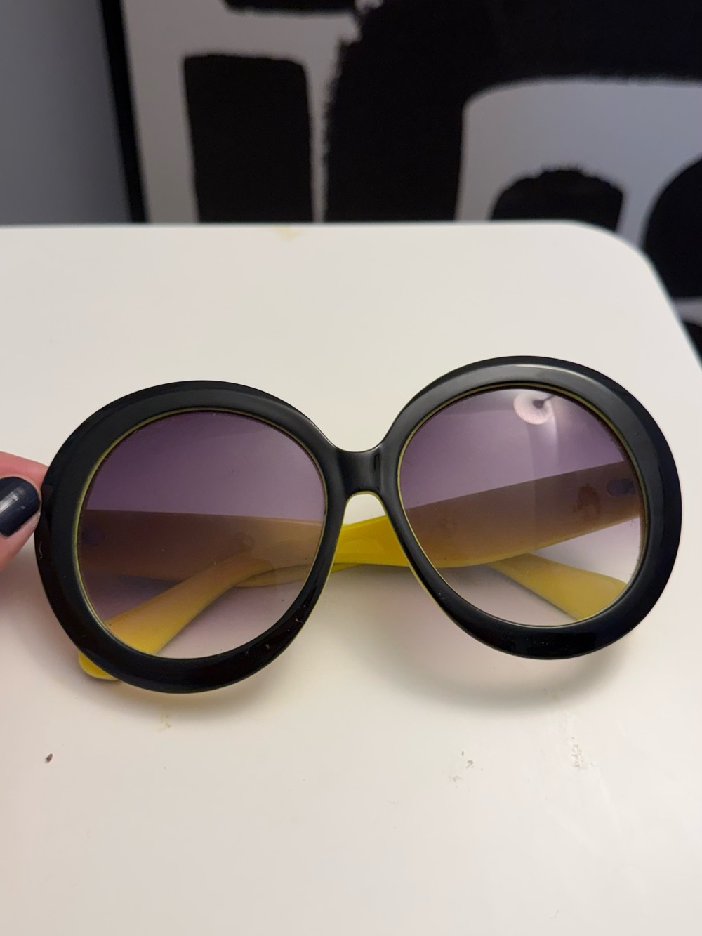 Oversized Yellow and Black Round Frame Sunglasses - Women Accessories - Picture 6 of 13